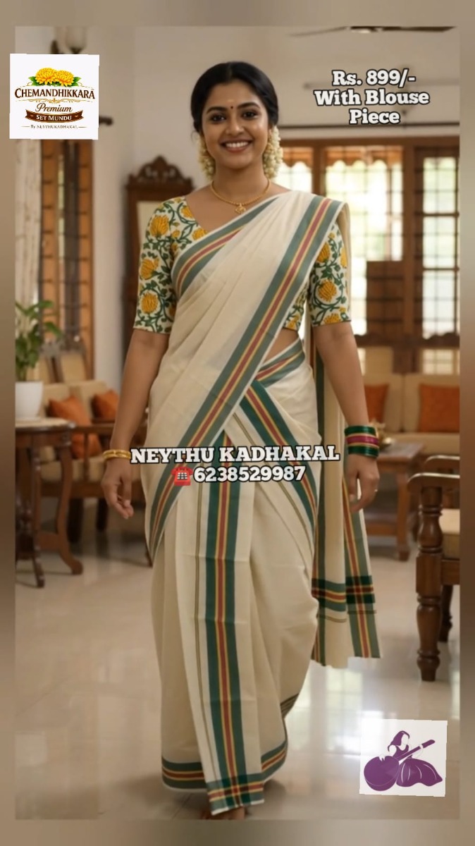Chemandhikkara 3 inch - DarkGreen & Meroon With Yellow Border