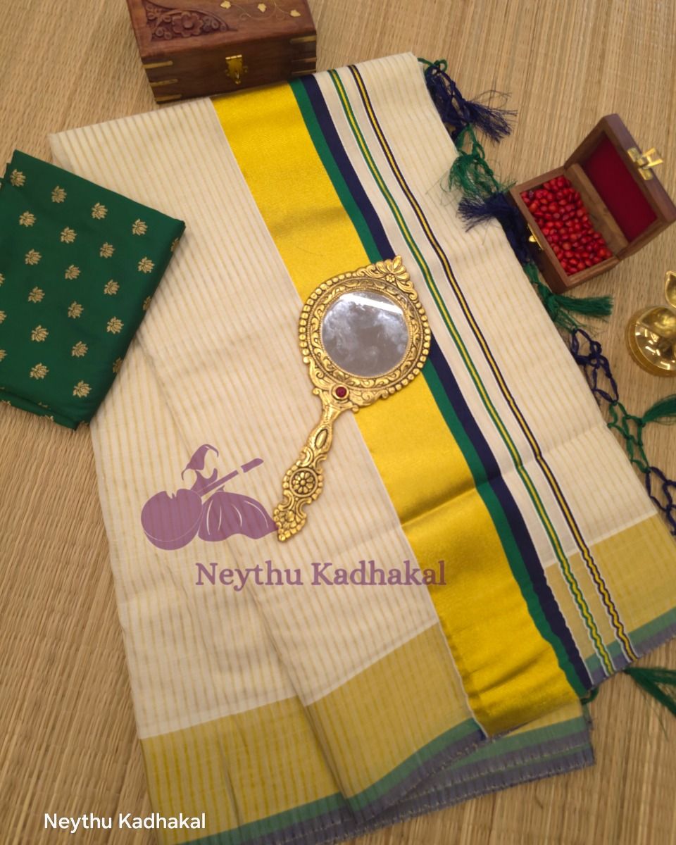 DarkBlue & DarkGreen Kasav Line With Tassels - Kara With Kasav SS