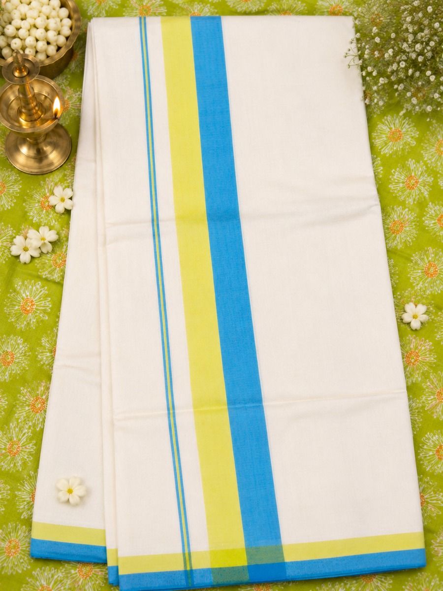 SkyBlue & LimeYellow - Chemandhikkara Set Saree