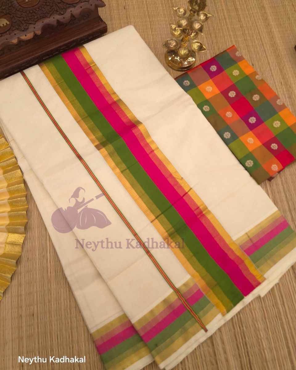 Pink & Green With GoldenBorder - Kara With Kasav SS