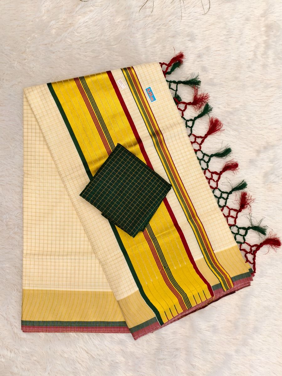 Meroon & DarkGreen Chequed Kasav With Tussels thumbnail 5