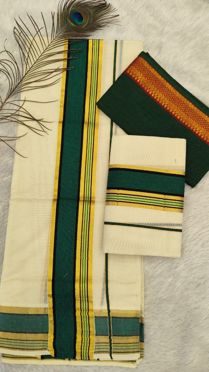Kara  with Kasavu-NK6 - Dark Green & Black Line & Golden Kasavu thumbnail 2