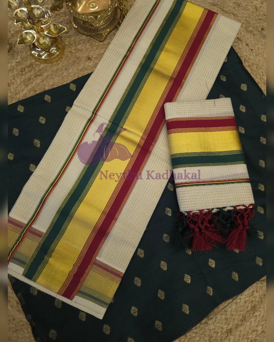 MICRO CHECKED SPECIAL With Tassels - DarkGreen & Maroon - Kara With Kasav SM