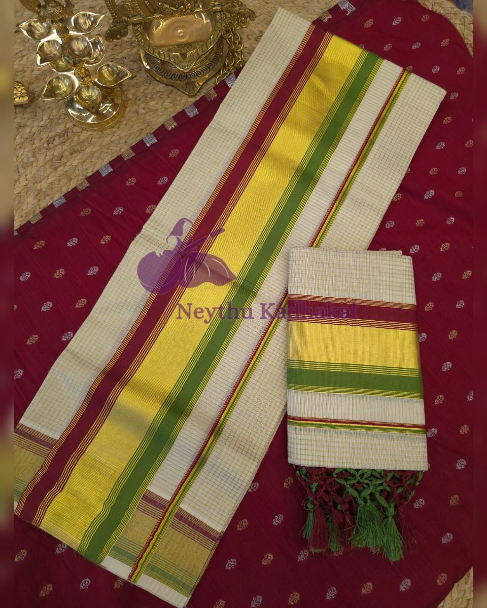 MICRO CHECKED SPECIAL With Tassels - Green & Maroon - Kara With Kasav SM
