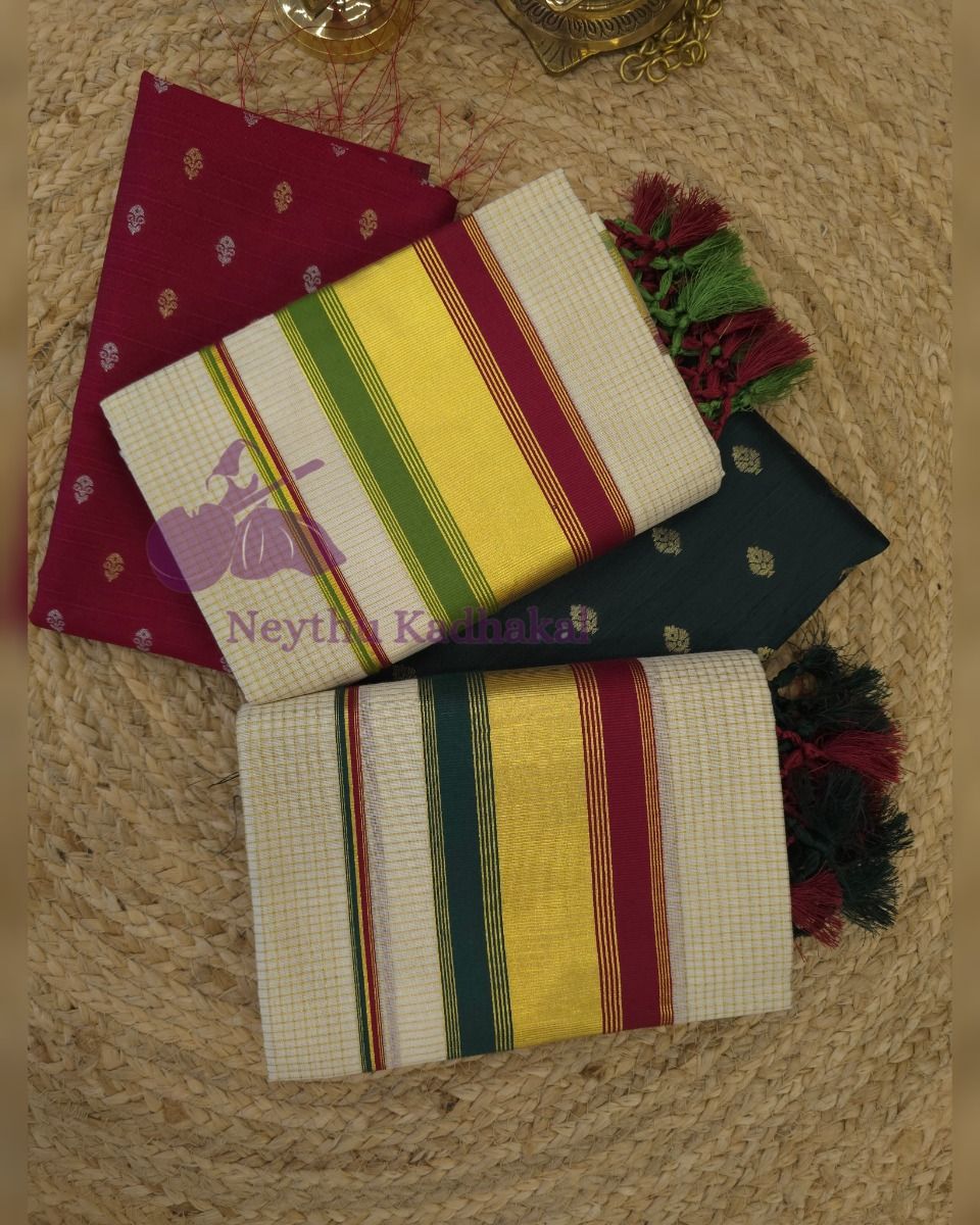 MICRO CHECKED SPECIAL With Tassels - DarkGreen & Maroon - Kara With Kasav SM thumbnail 2