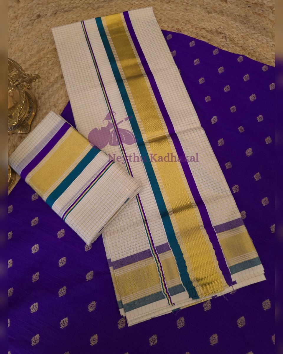 Micro Checked Kasav - CyanBlue & Violet - Kara With Kasav SM