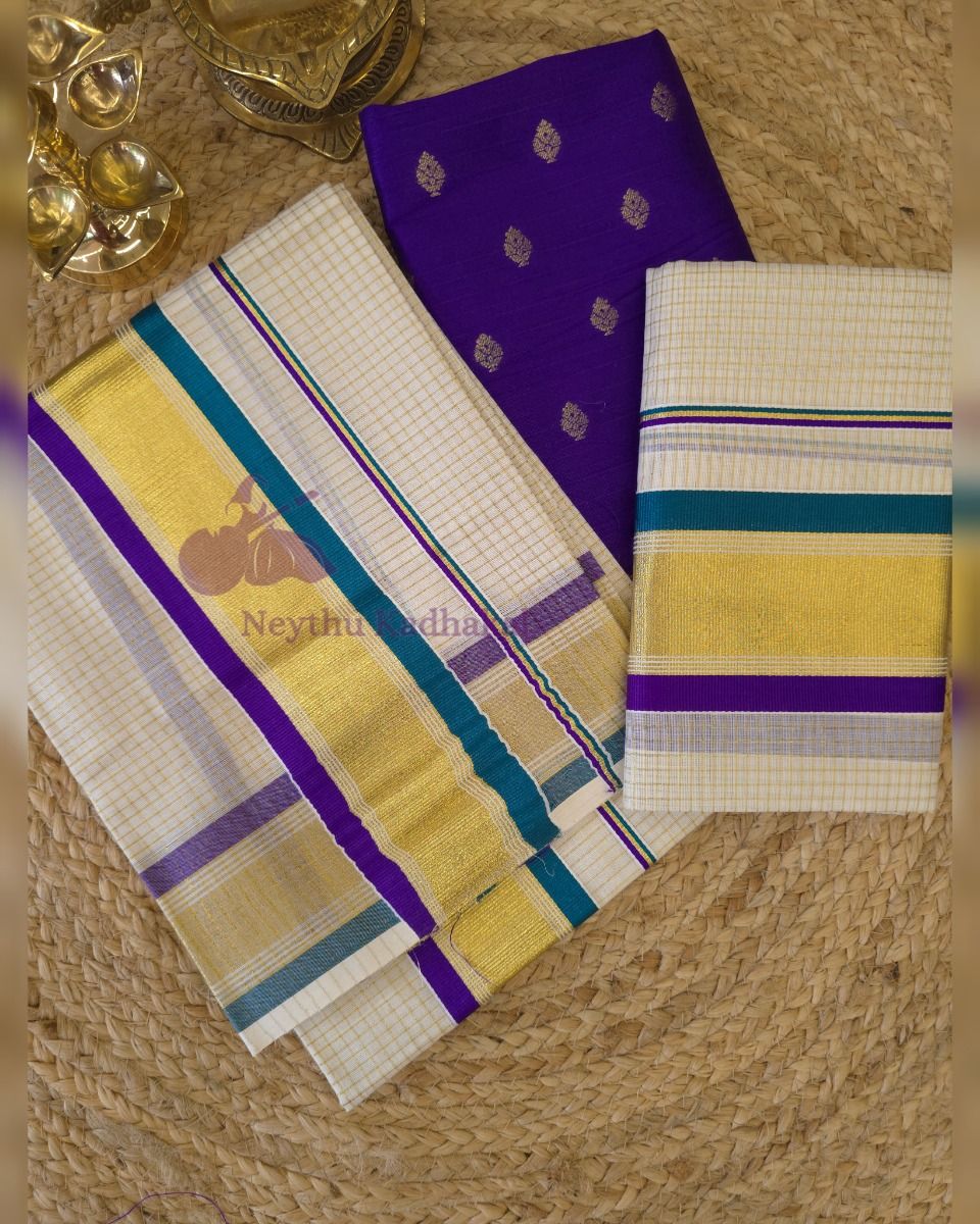 Micro Checked Kasav - CyanBlue & Violet - Kara With Kasav SM thumbnail 2