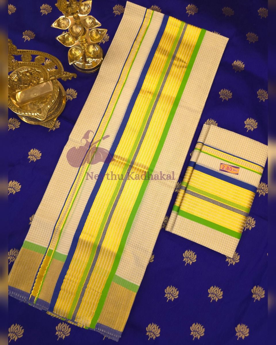 4*4 MICRO CHEQUE LJ Set Mund - Lightgreen & Royalblue Goldenline Kasavu