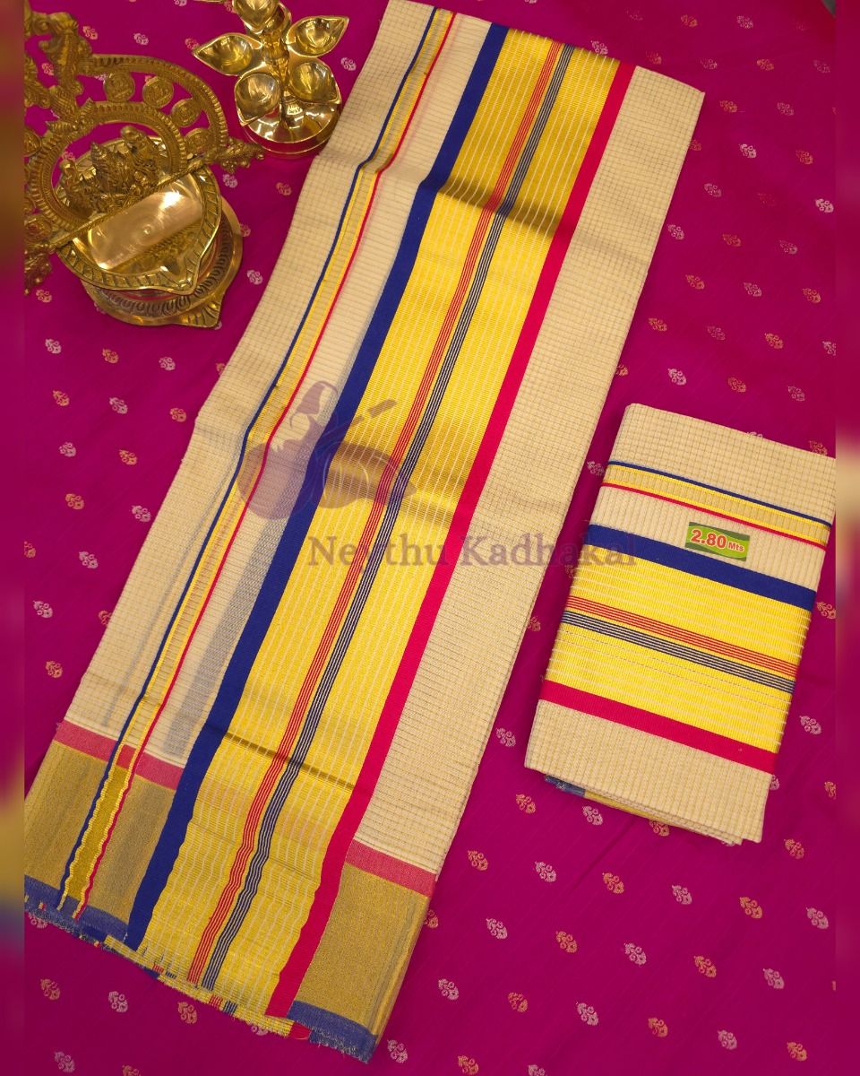 4*4 MICRO Check LJ Set Mund - Blue & Red Goldenline Kasavu