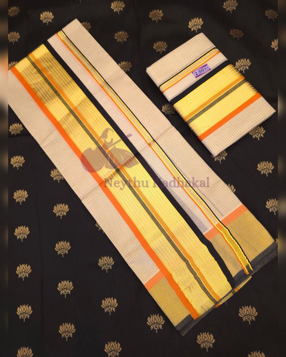 4*4 MICRO CHECK LJ Set Mund - Black & Orange Goldenline Kasavu