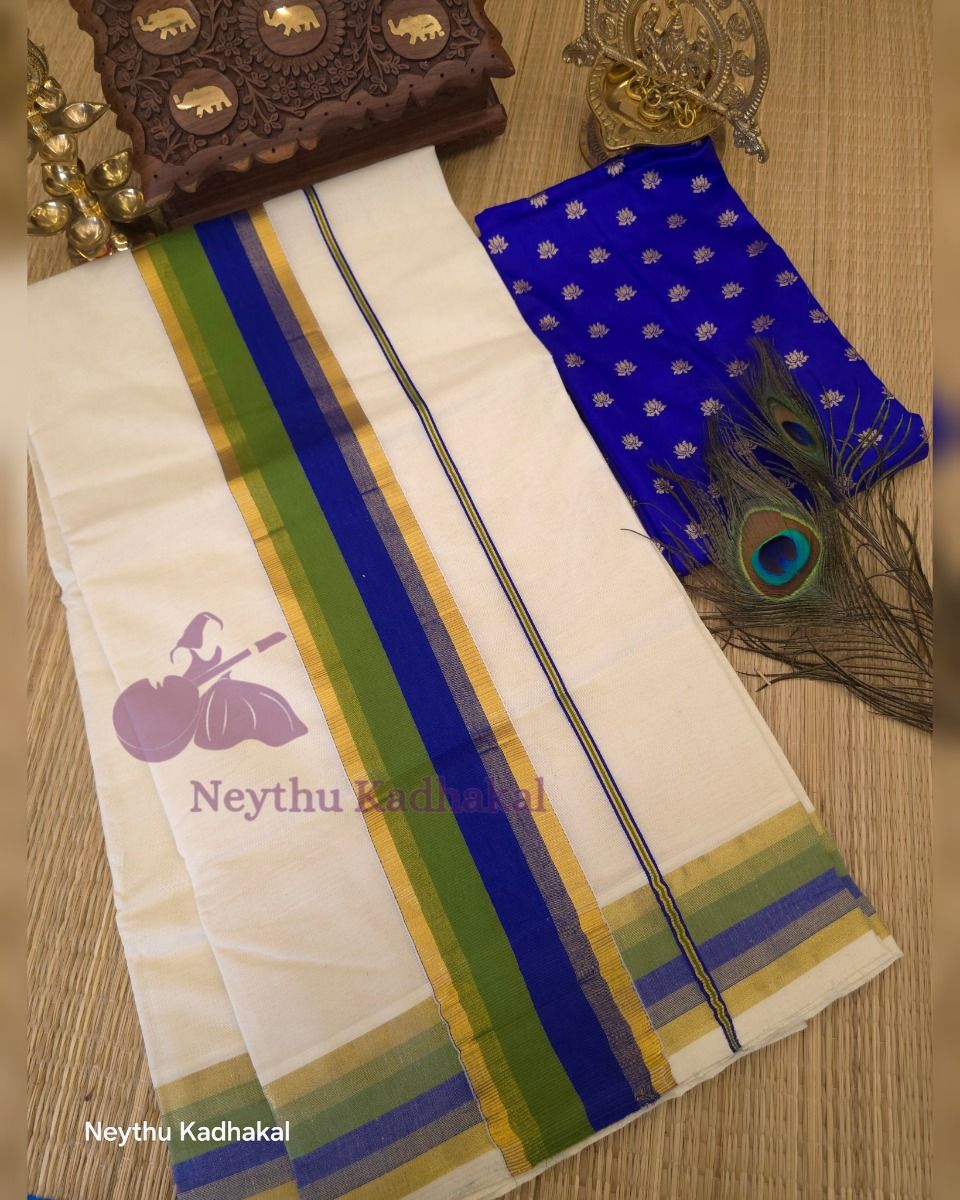 RoyalBlue & OliveGreen With GoldenBorder - Kara With Kasav