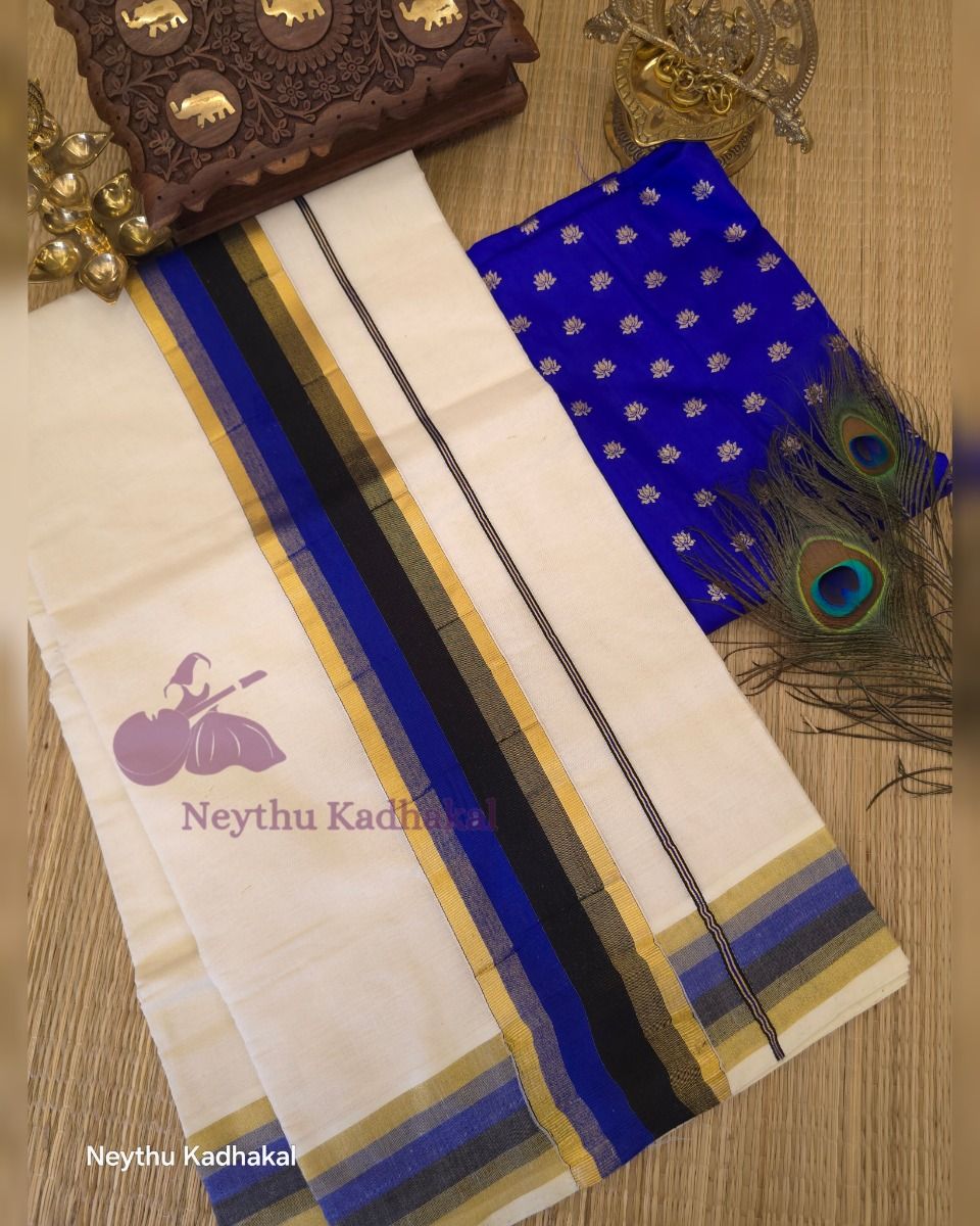 RoyalBlue & Black With GoldenBorder - Kara With Kasav