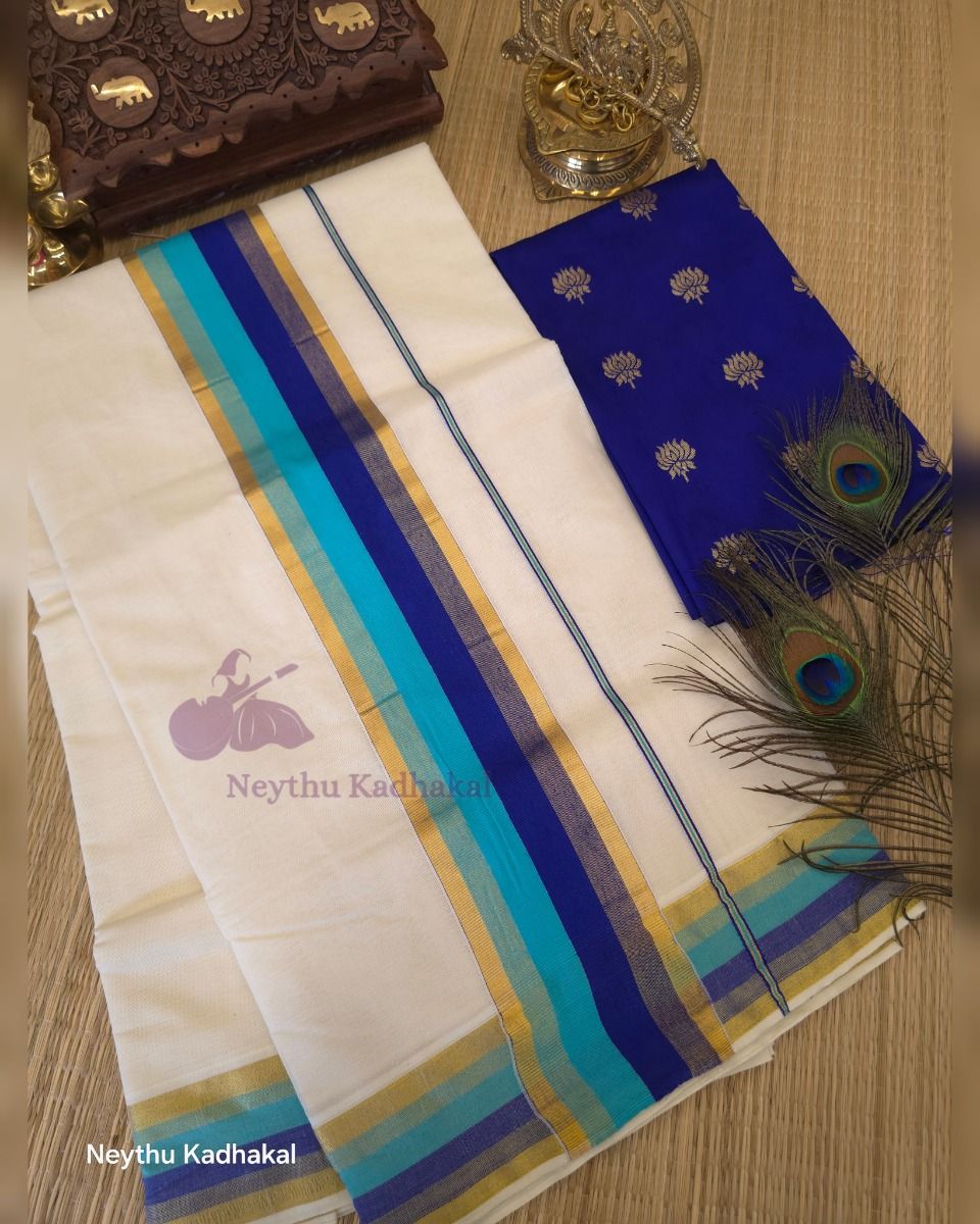 RoyalBlue & SkyBlue With GoldenBorder - Kara With Kasav