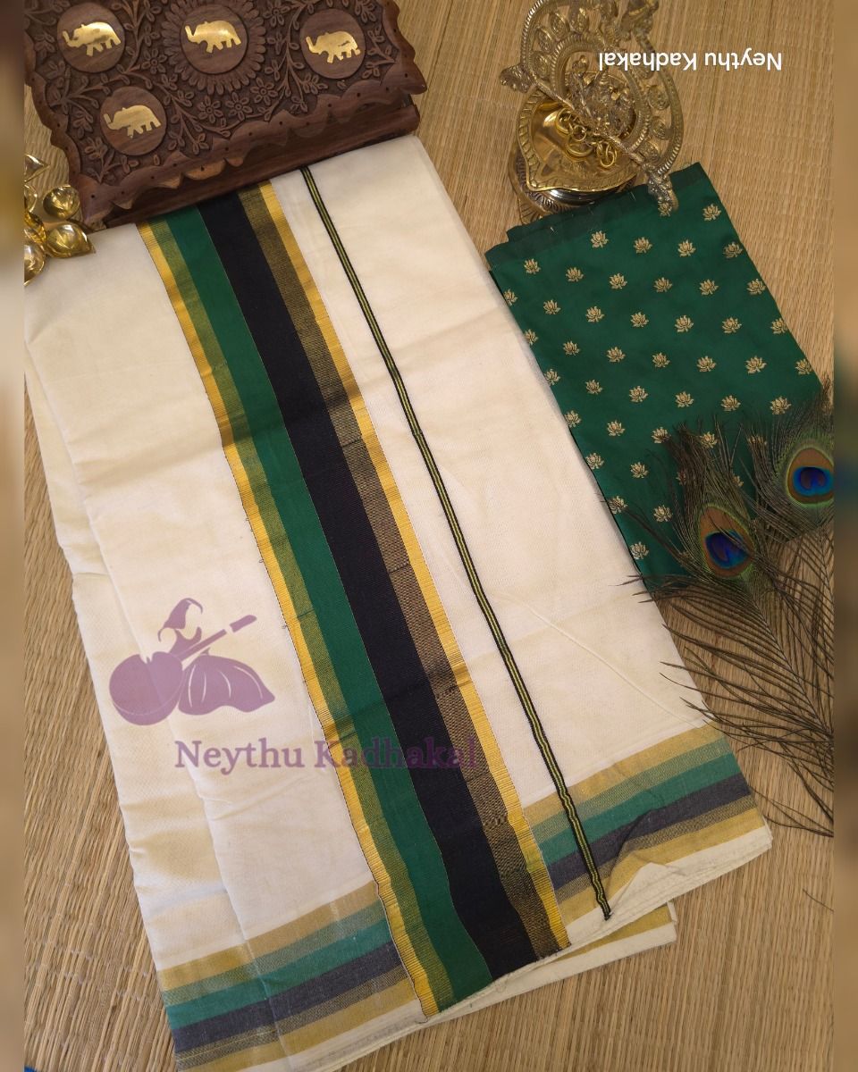 Black & DeepGreen With GoldenBorder - Kara With Kasav
