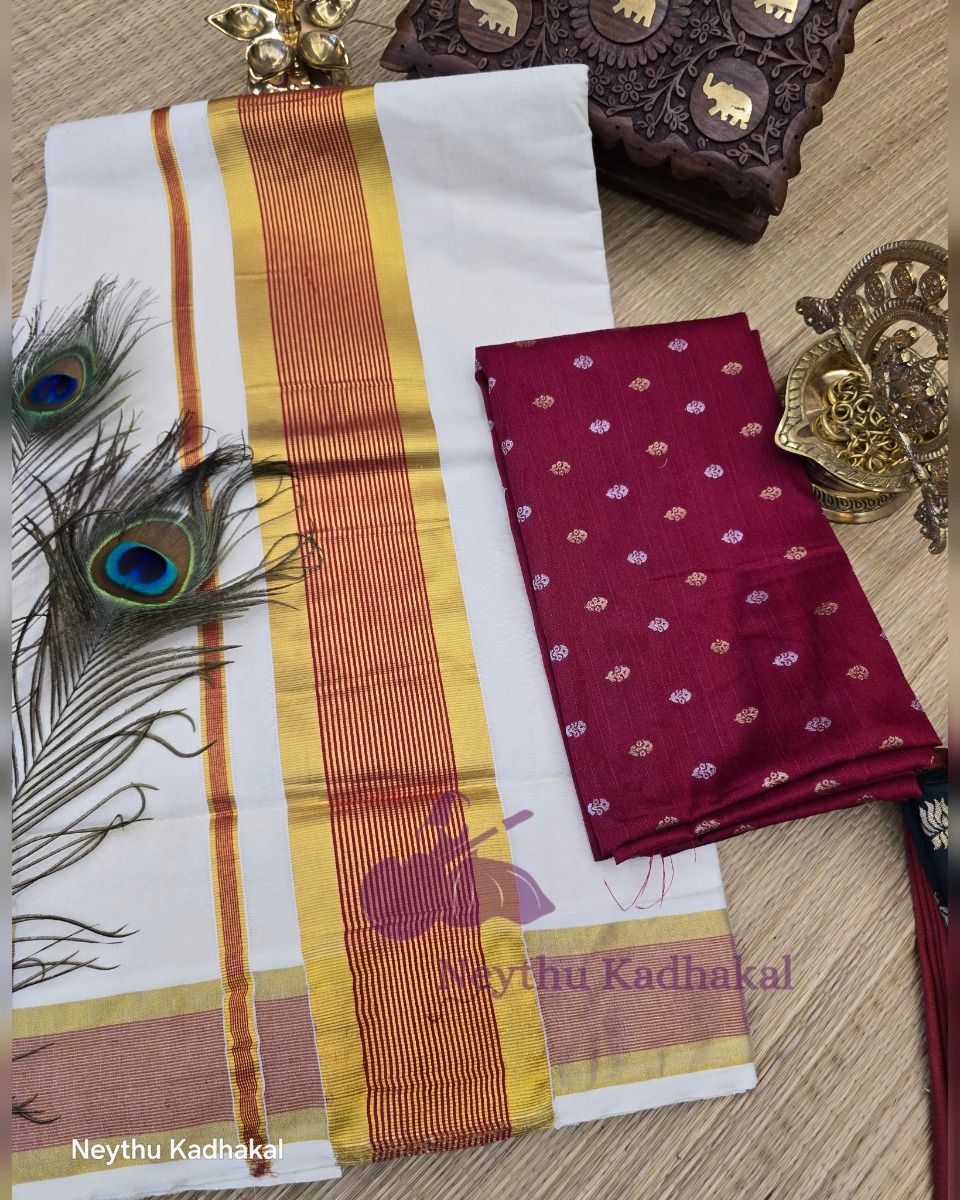 Maroon With GoldenBorder - Kara With Kasav