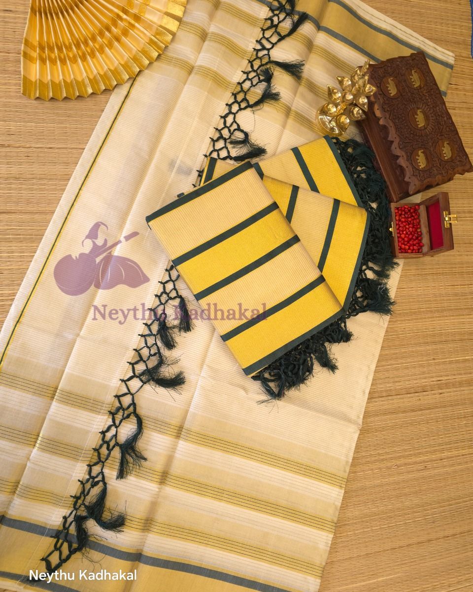 Golden Kasav With DarkGreen Border - Kara With Kasav thumbnail 3