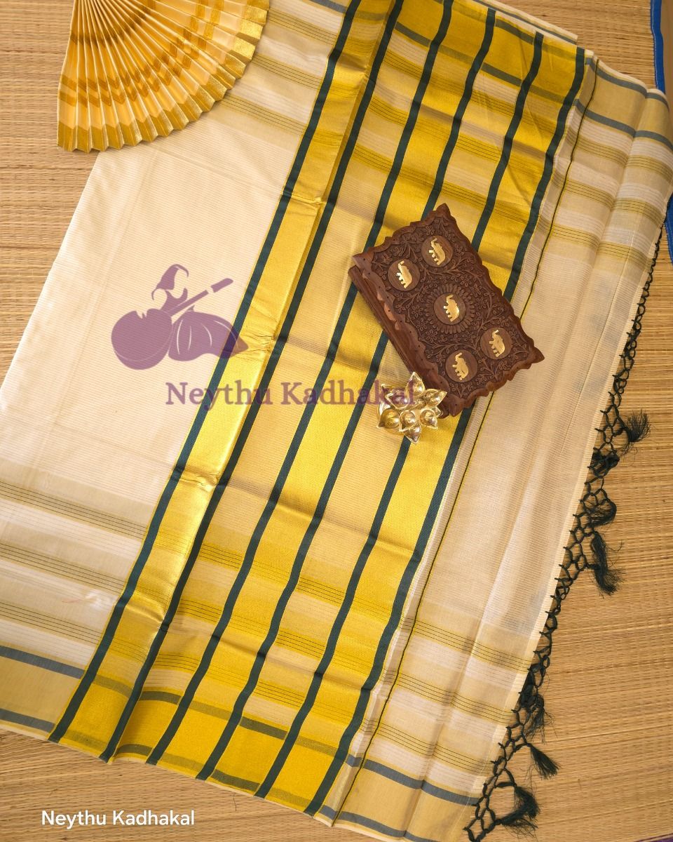Golden Kasav With DarkGreen Border - Kara With Kasav thumbnail 2