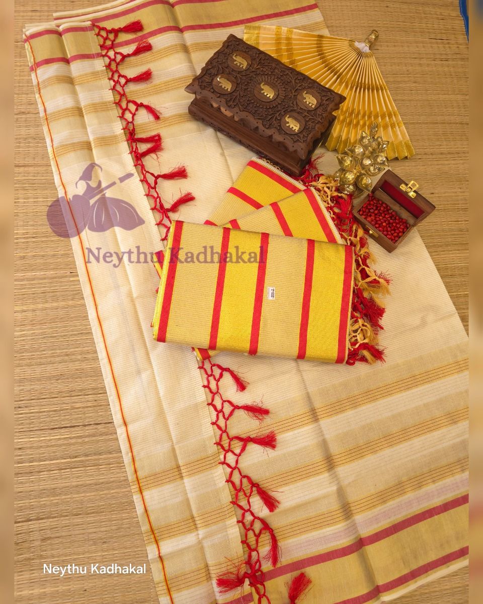 Golden Kasav With Red Border - Kara With Kasav thumbnail 3