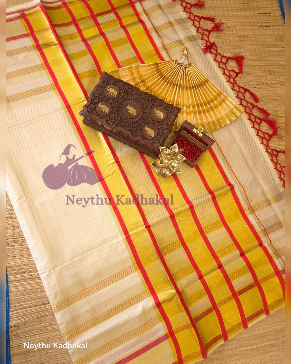 Golden Kasav With Red Border - Kara With Kasav thumbnail 2