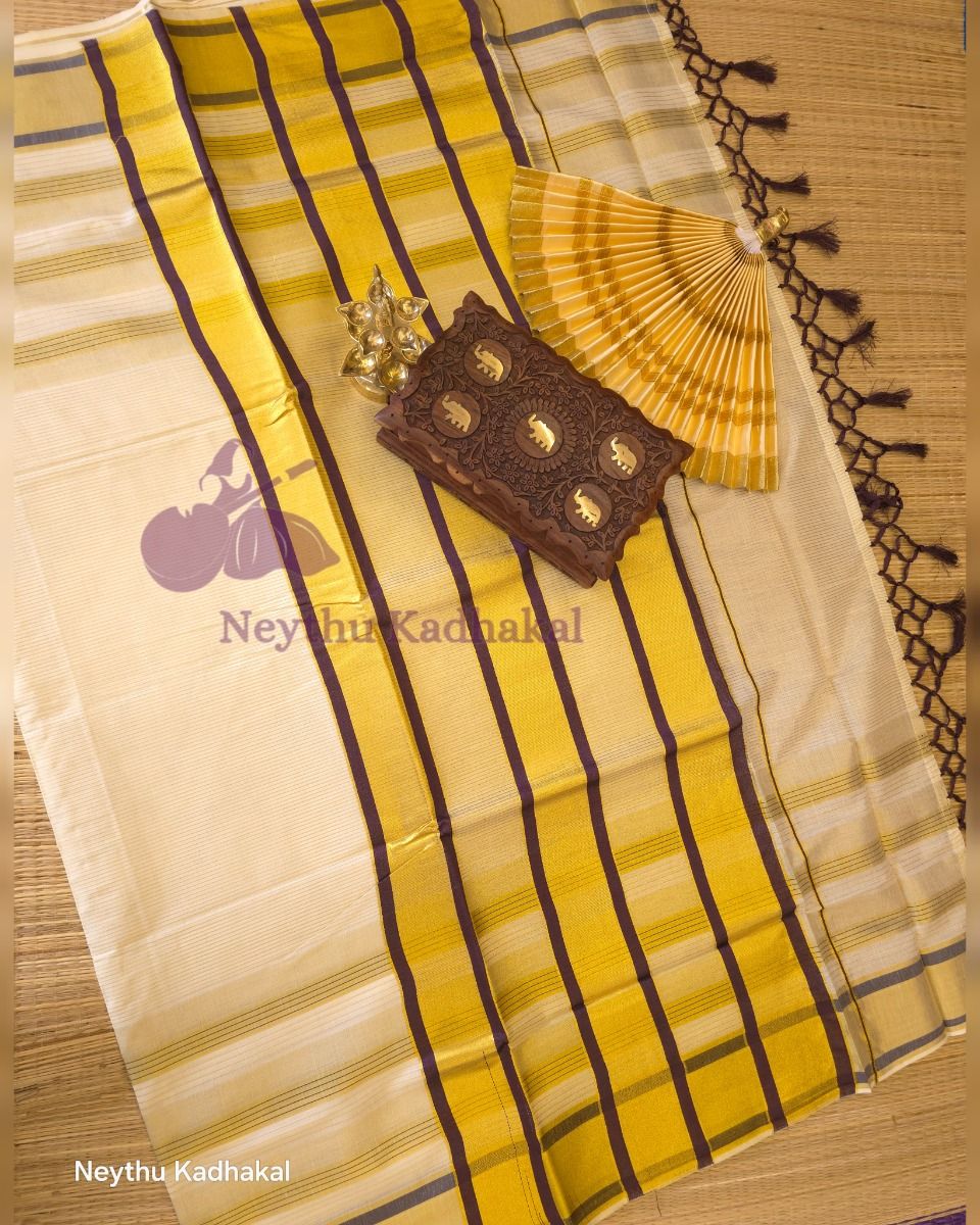 Golden Kasav With Purple Border - Kara With Kasav thumbnail 3