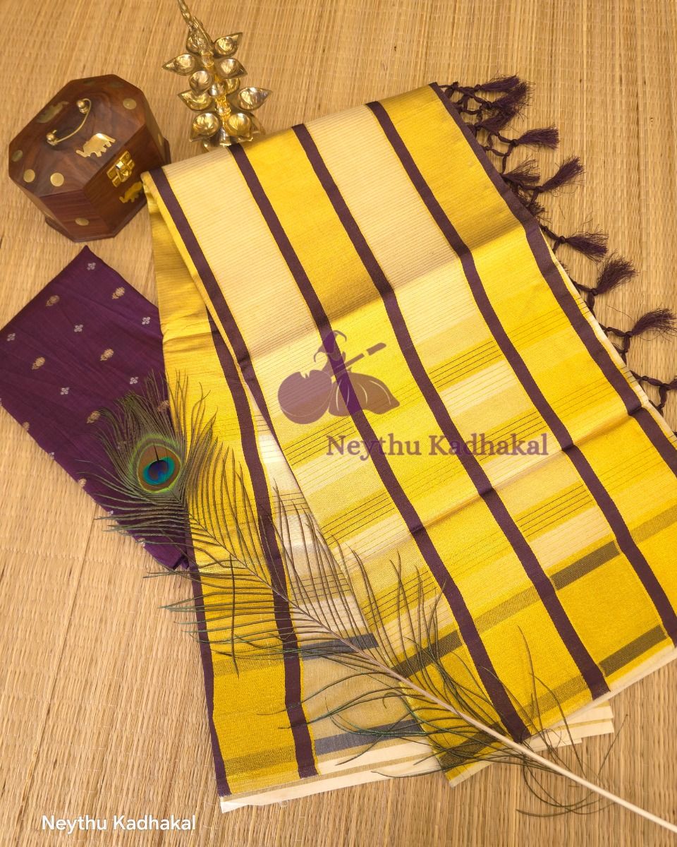 Golden Kasav With Purple Border - Kara With Kasav