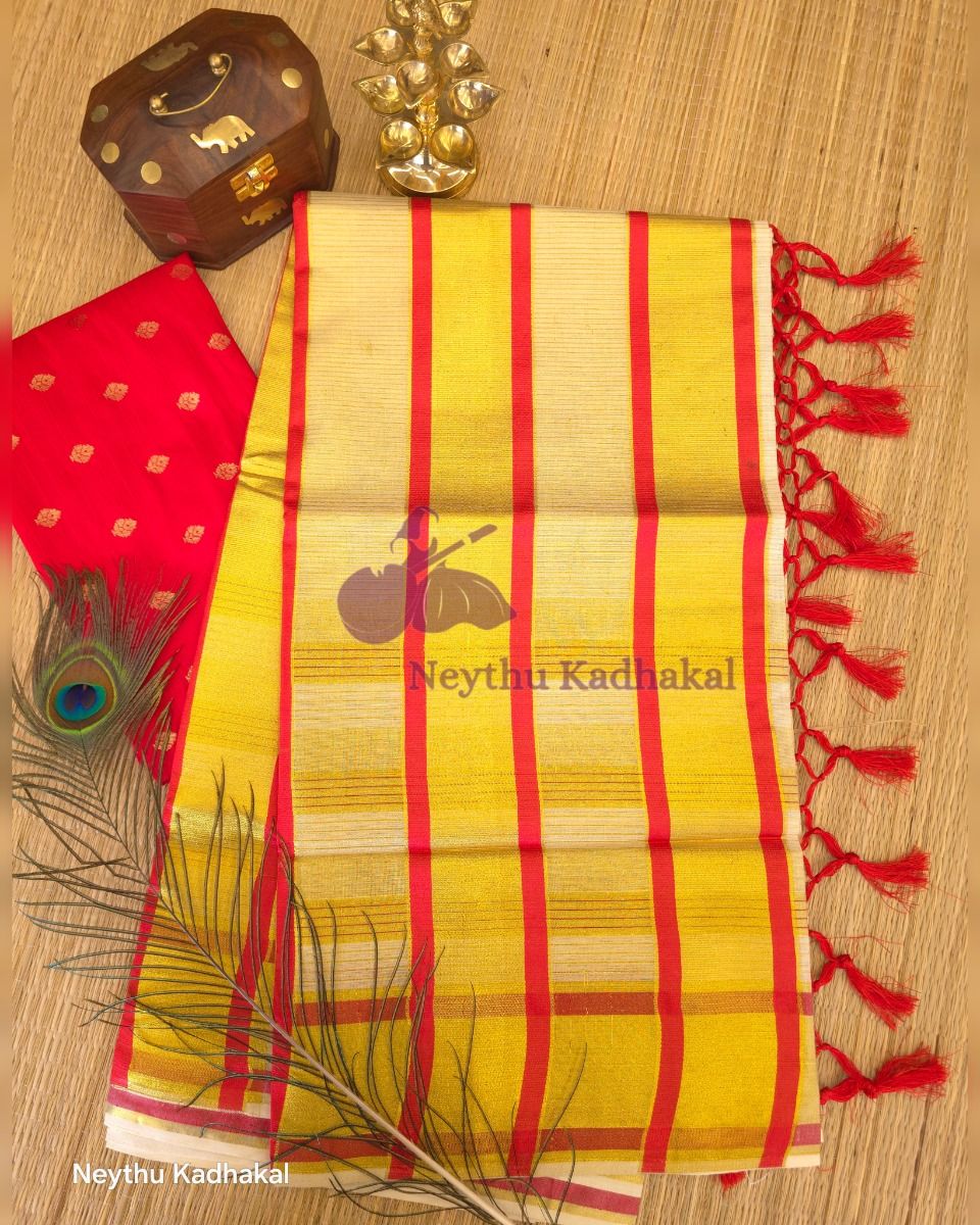 Golden Kasav With Red Border - Kara With Kasav