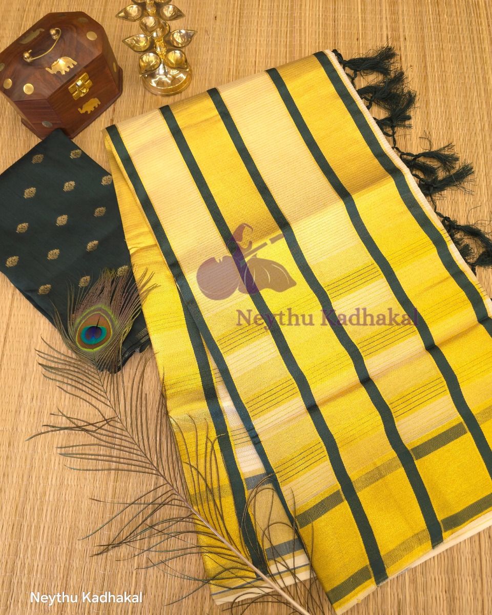 Golden Kasav With DarkGreen Border - Kara With Kasav