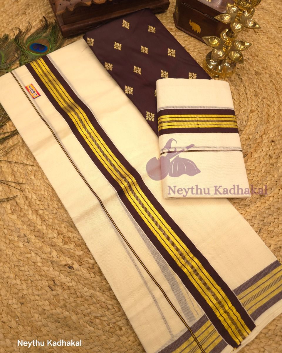 Kara with kasavu- Coffee brown With 2Inch Golden Kara