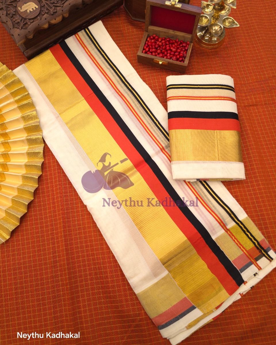 KOTTARAM Set Mund - Brick Red & Black With Golden Kasav