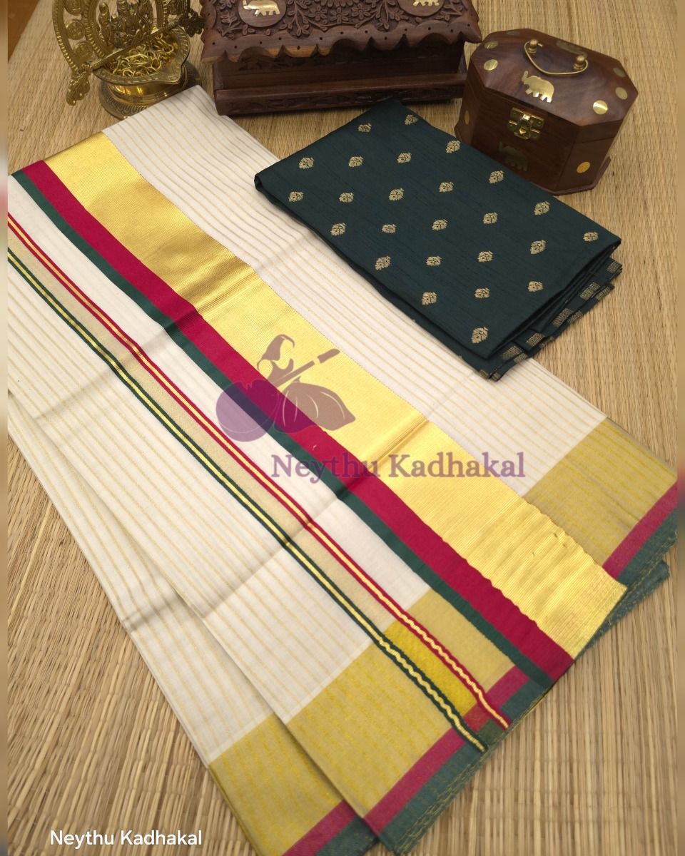 Golden Kasav With Maroon & DarkGreen - Kara With Kasav