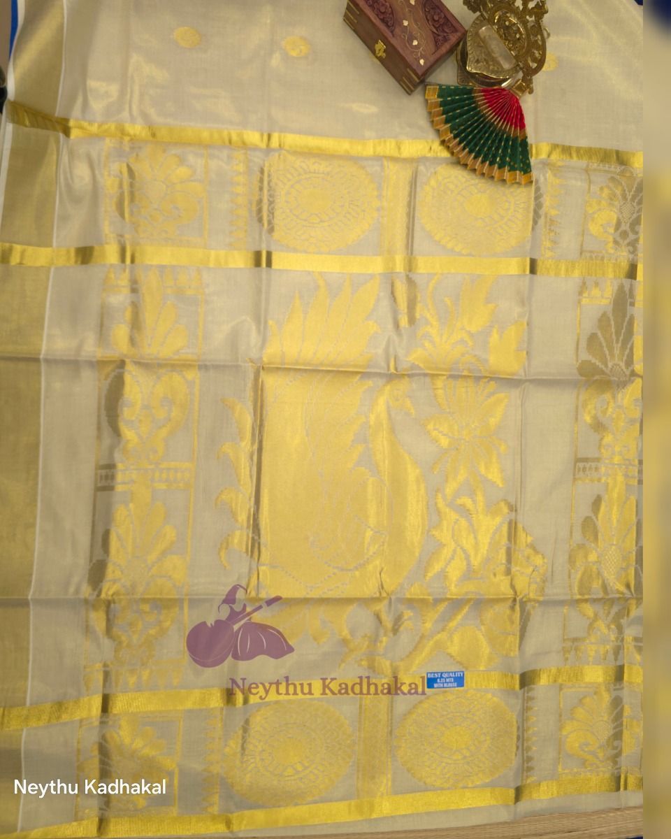 Tissue Kasav With Mayil Worked - Kasav