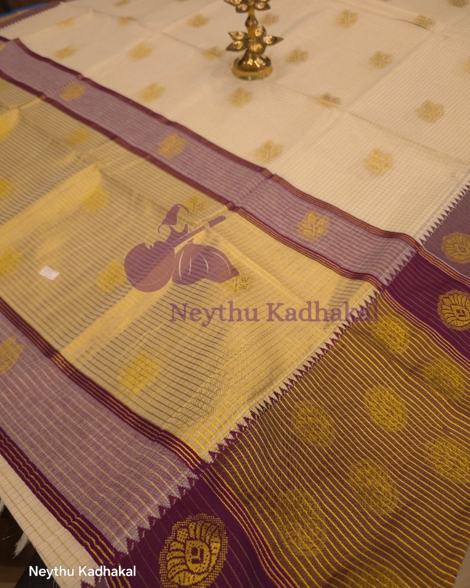 Checked Purple Kasav Set Saree - Kara With Kasav thumbnail 2