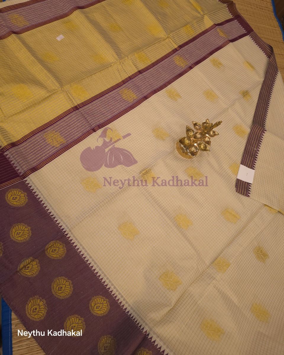 Checked Purple Kasav Set Saree - Kara With Kasav thumbnail 3