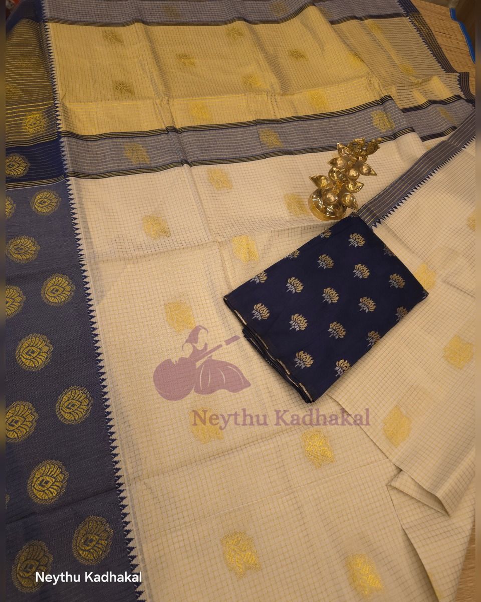Checked RoyalBlue Kasav Set Saree - Kara With Kasav thumbnail 2