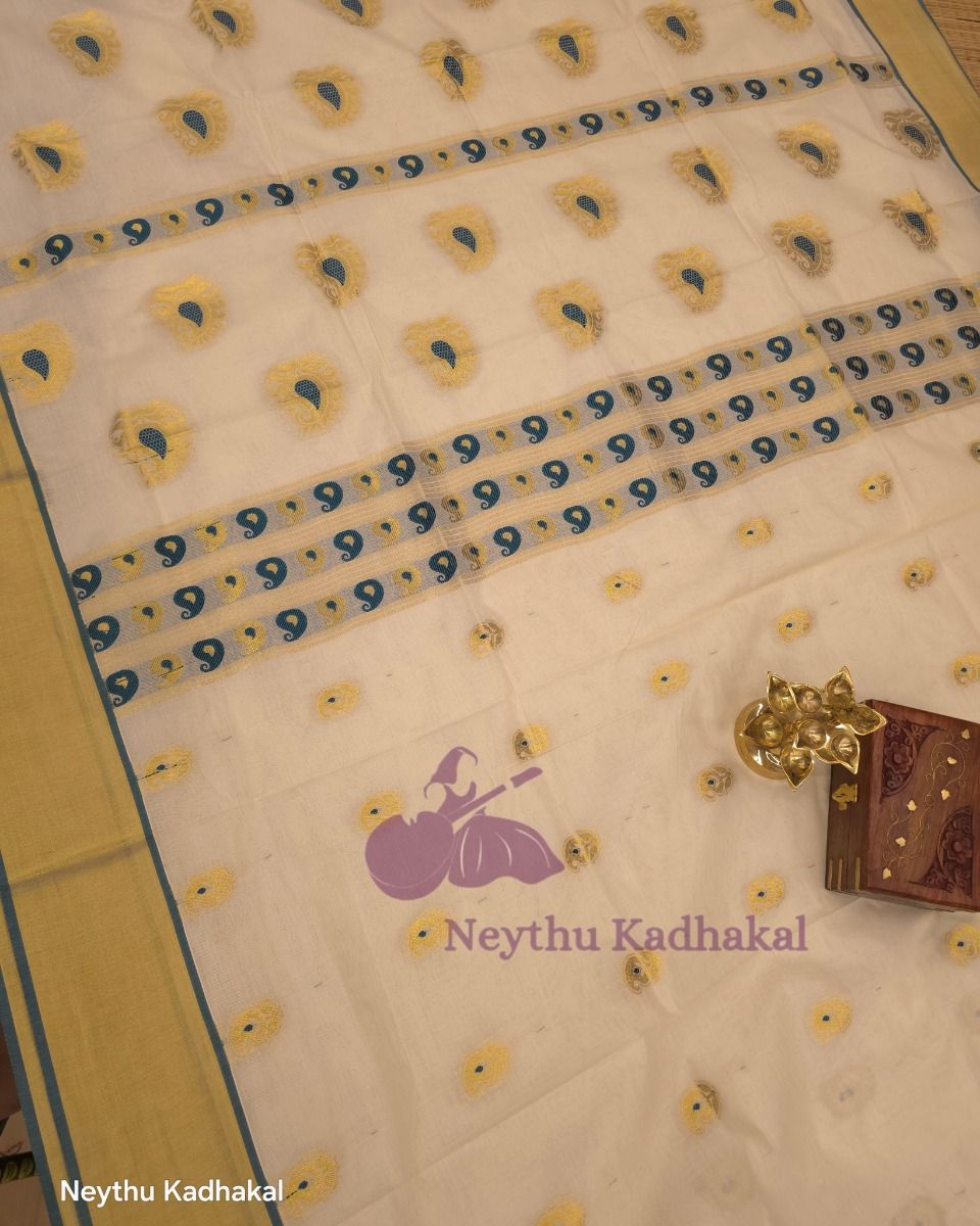 MEENA PUTTA KASAVU SET SAREE - Peacock Green thumbnail 2