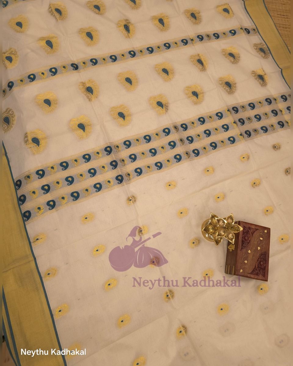 MEENA PUTTA KASAVU SET SAREE - Peacock Green thumbnail 3
