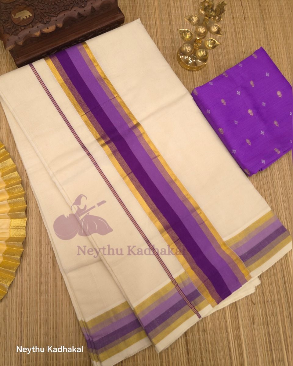 Violet & Lavender With GoldenBorder - Kara With Kasav SS