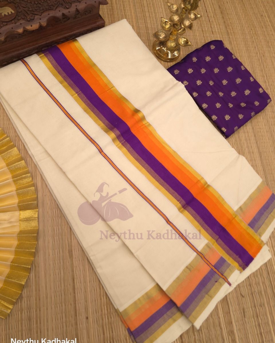 Violet & Orange With GoldenBorder - Kara With Kasav SS