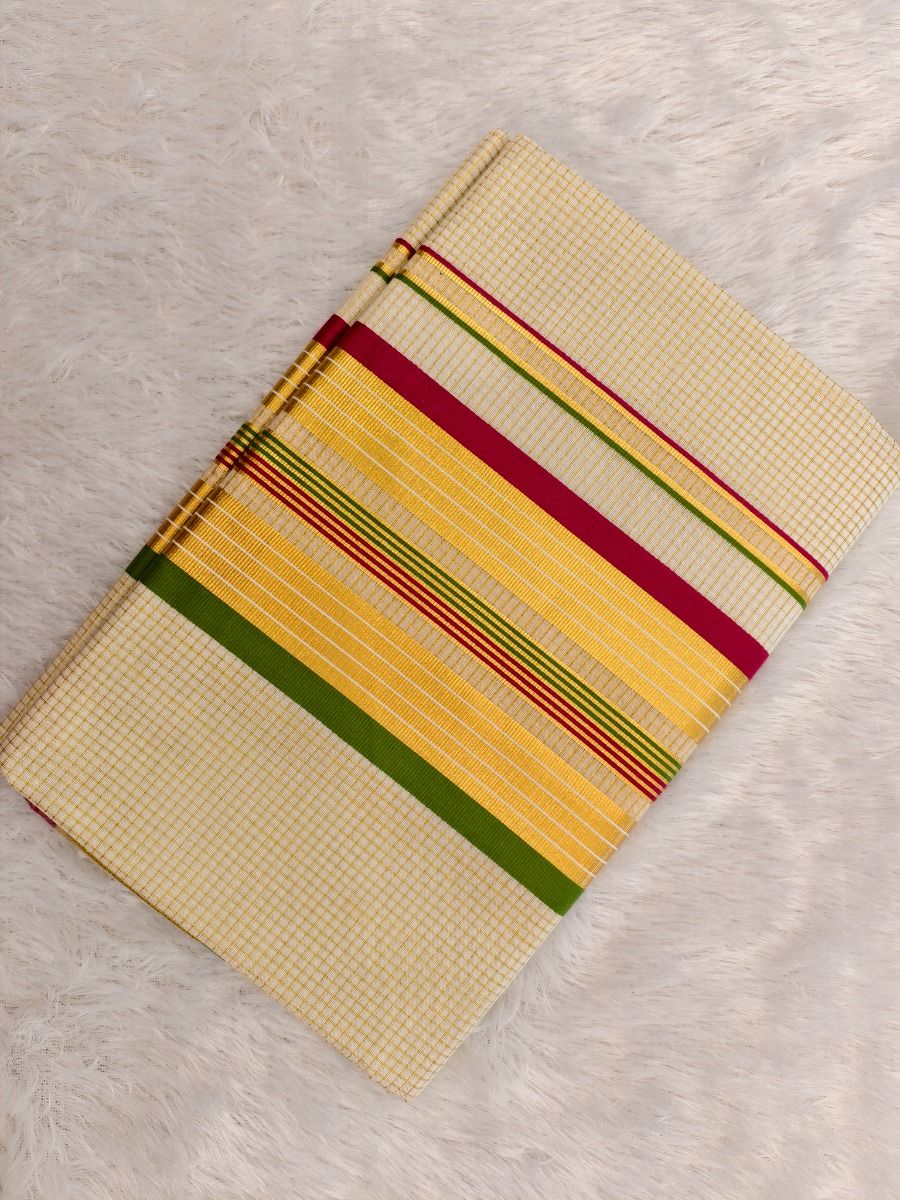 Meroon & Light Green - Premium Chequed Kasav