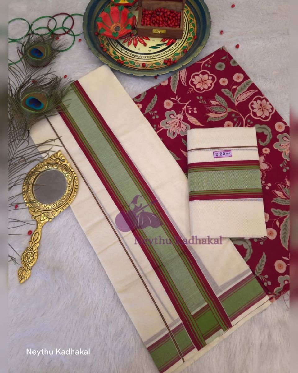 Meroon &  Olive Green - Manthikkara