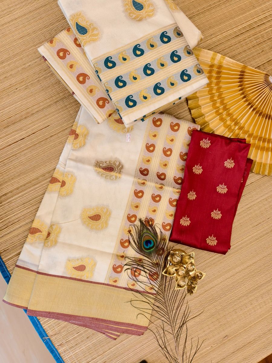 MEENA PUTTA KASAVU SET SAREE - Meroon Putta thumbnail 5