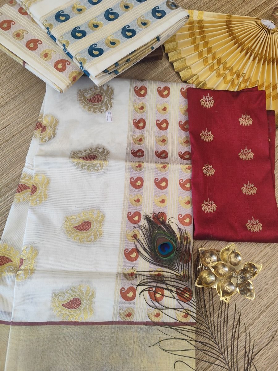 MEENA PUTTA KASAVU SET SAREE - Meroon Putta thumbnail 6