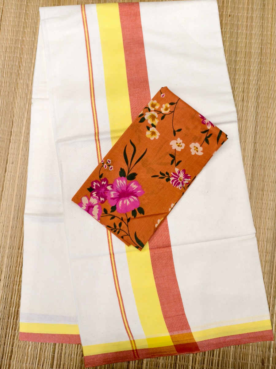RustRed & MustardYellow -  Chemandhikkara Set Saree