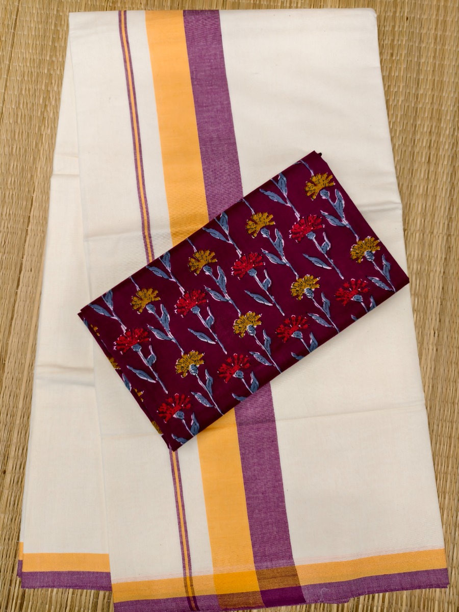 Purple & MangoYellow - Chemandhikkara Set Saree
