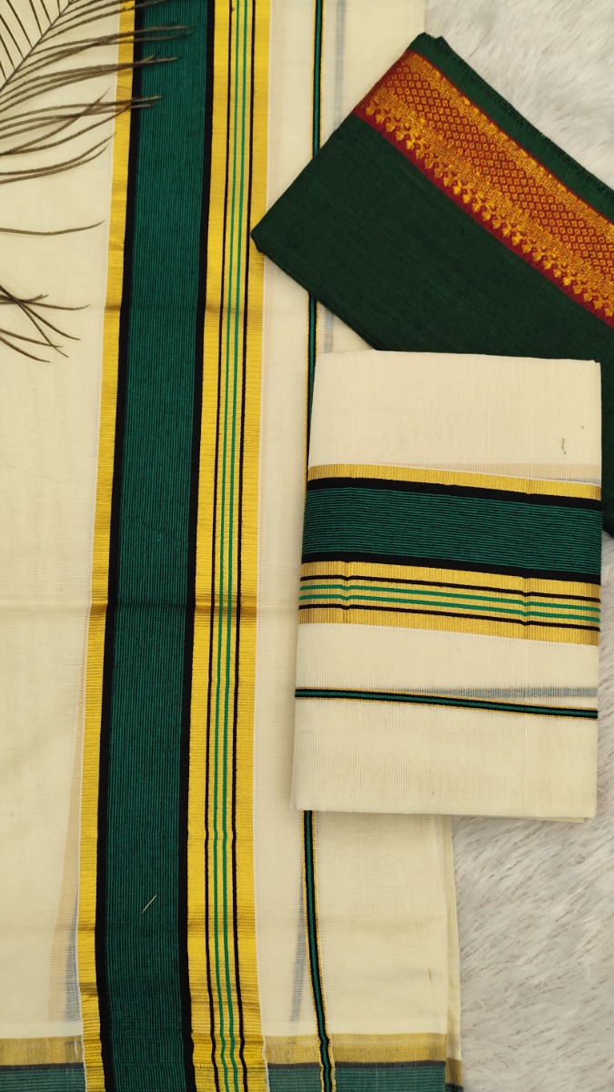 Kara  with Kasavu-NK6 - Dark Green & Black Line & Golden Kasavu
