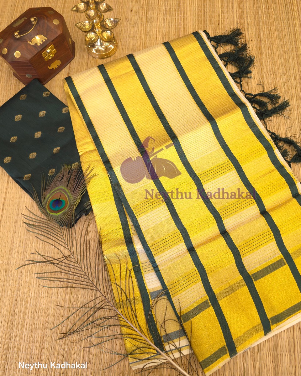 Golden Kasav With DarkGreen Border - Kara With Kasav