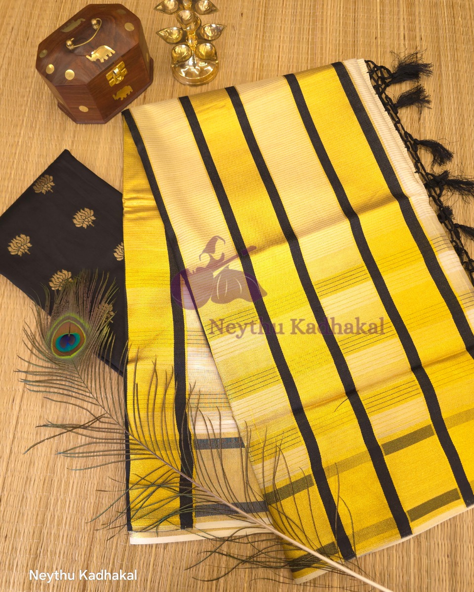 Golden Kasav With Black Border - Kara With Kasav