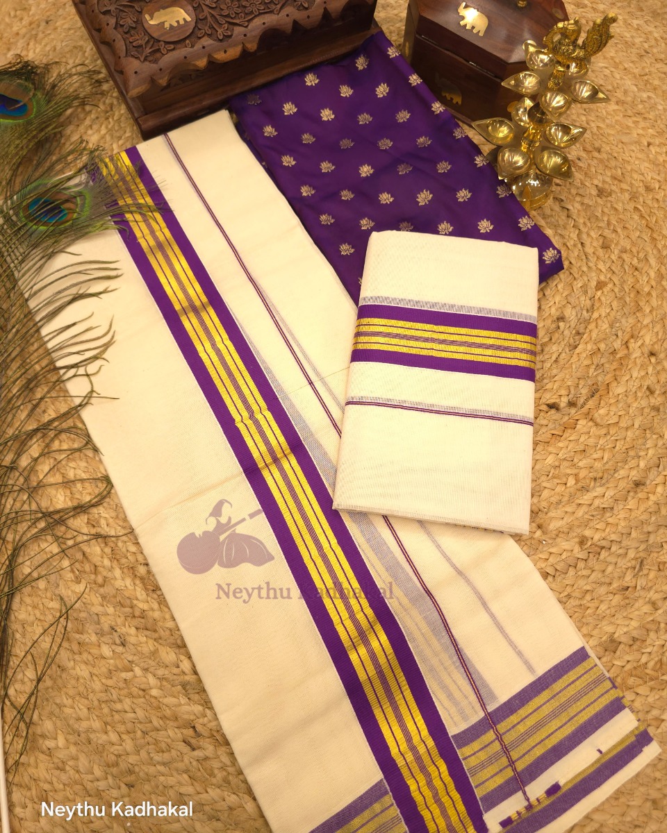 Kara  with kasavu- Violet With 2Inch Golden Kara