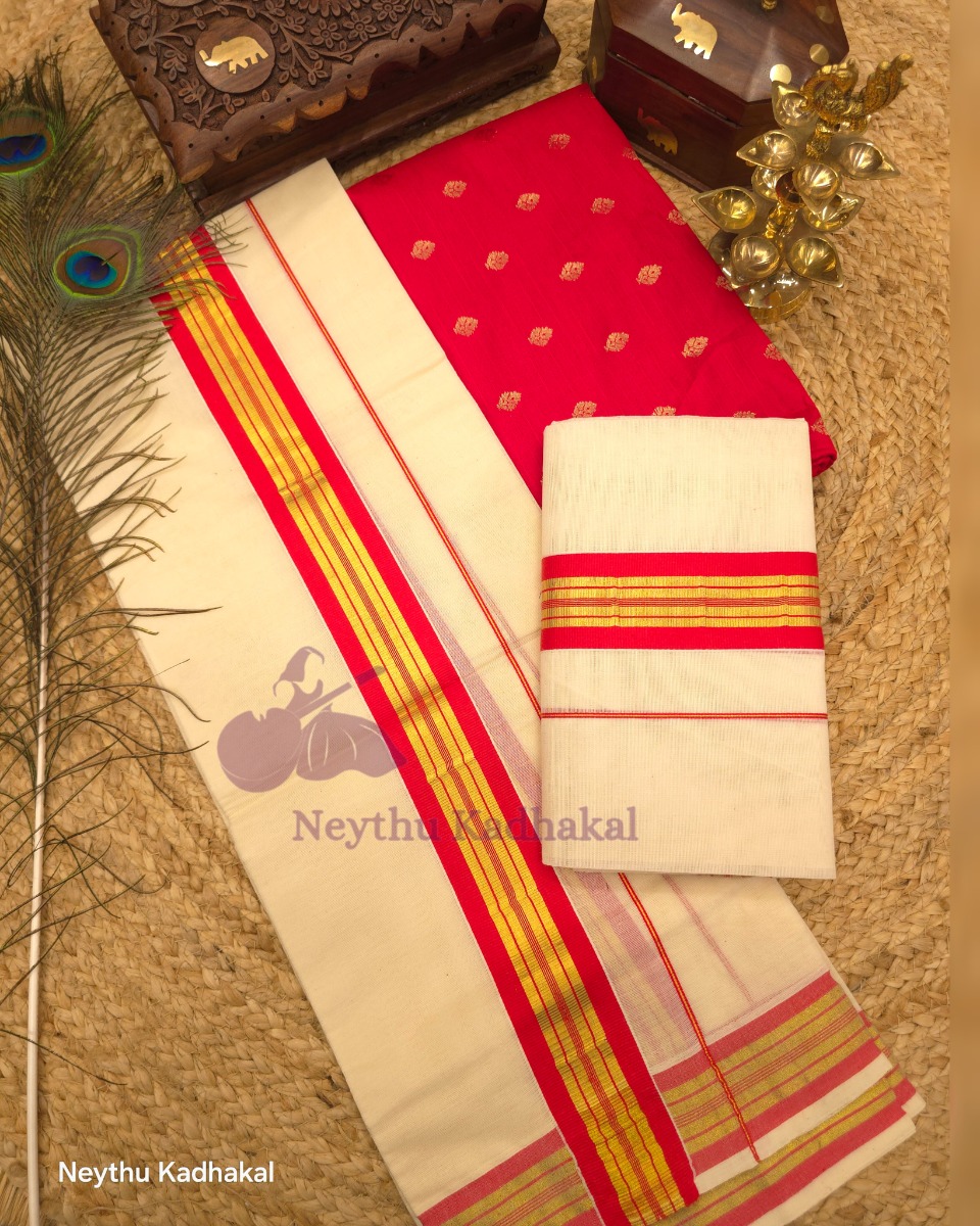 Kara  with kasavu - Red With 2Inch Golden Kara