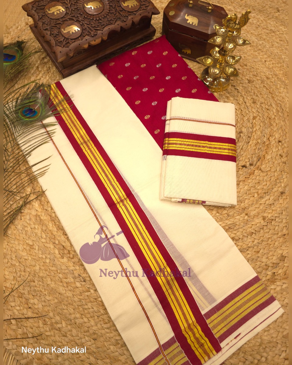 Kara with kasavu- Maroon With 2Inch Golden Kara